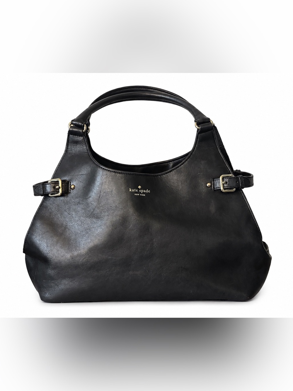 Kate Spade New York Black Leather Large Shoulder Bag Satchel Tote
